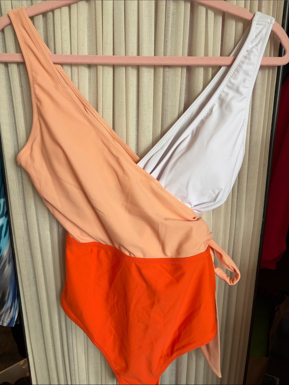 Cupshe Peach, White & Bright Orange Colorblock Wrap One-Piece